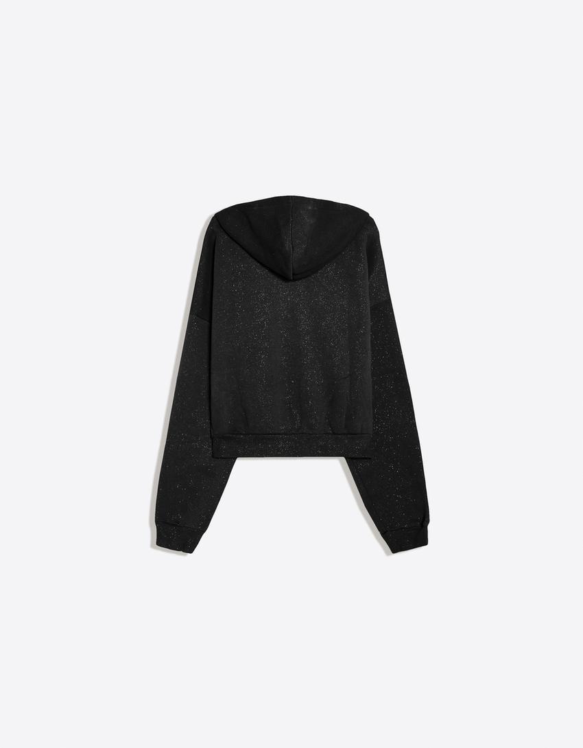 Parıltılı kapüşonlu sweatshirt-Siyah