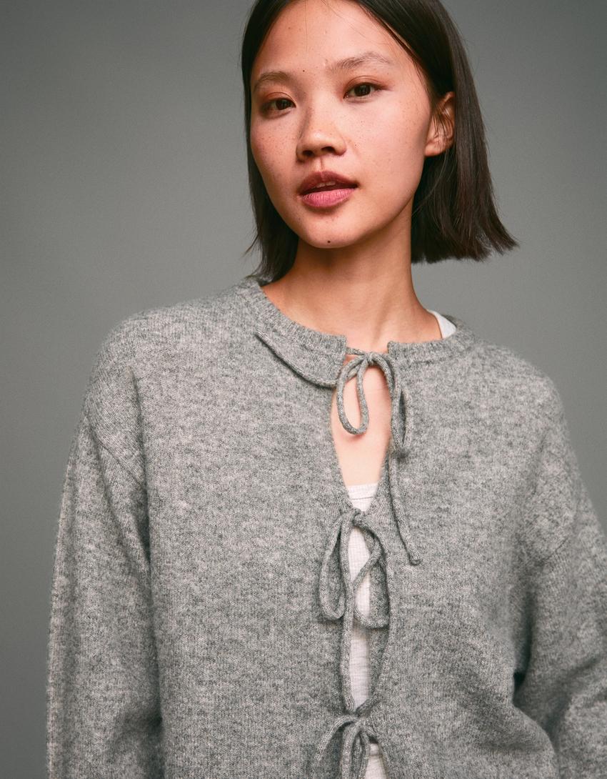 Jacke mit Schleife-Grau