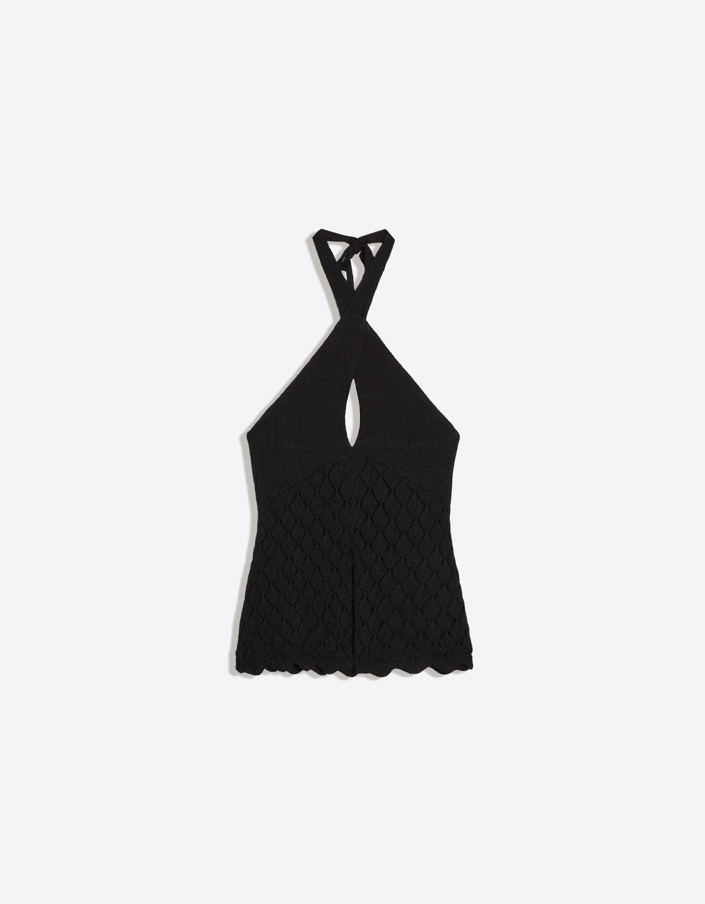 Cutwork halter top — Black