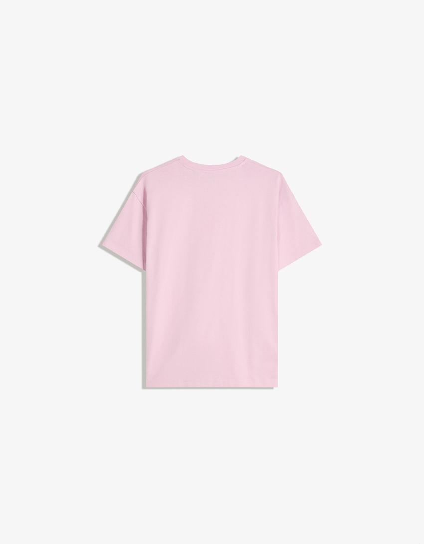 T-shirt manga curta oversize estampado-Rosa-4