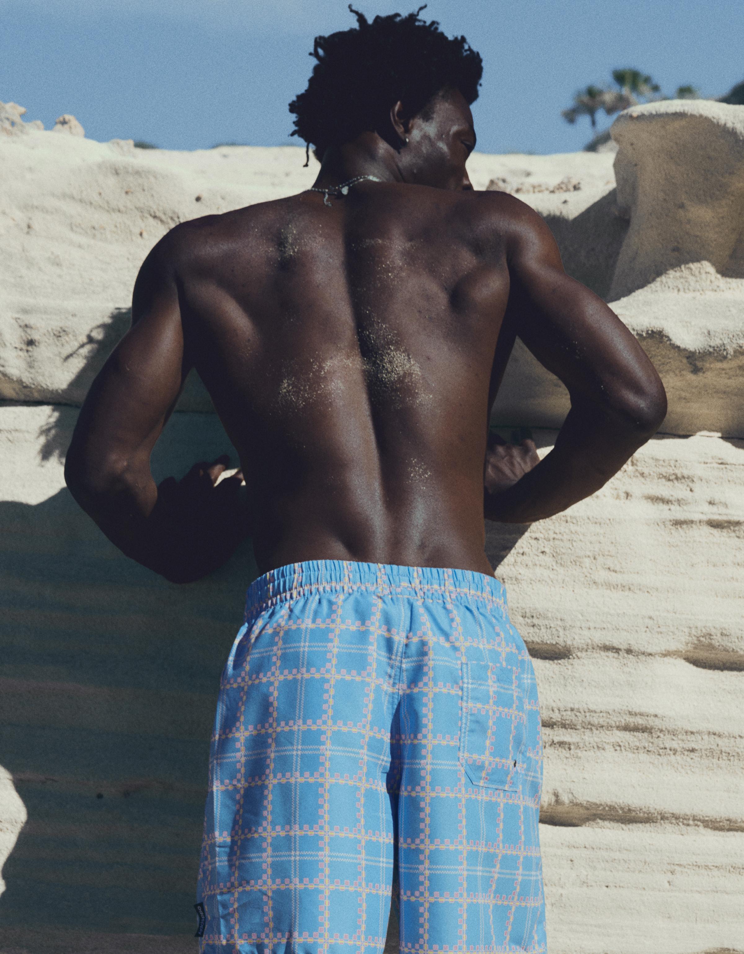 Checked print swimsuit — Light blue