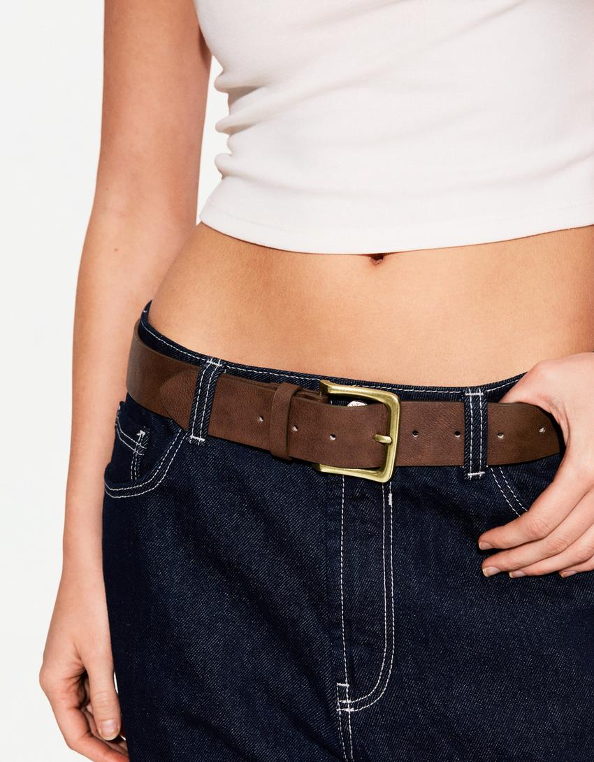 Belt with gold buckle-Brown