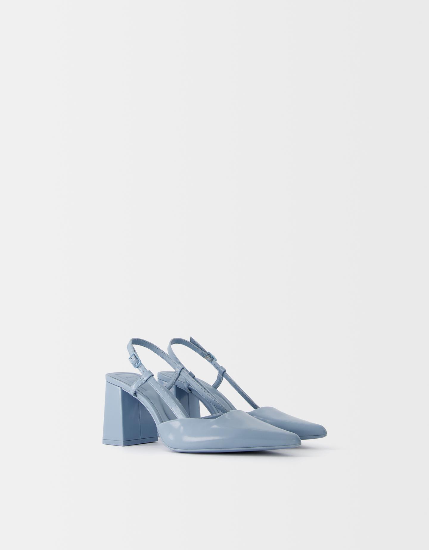 Bershka Scarpe Con Tacco Largo Slingback Donna 35 Azzurro