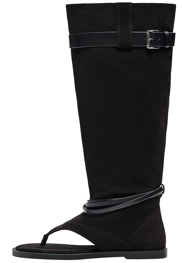 Flat slider sandals with buckle — BLACK