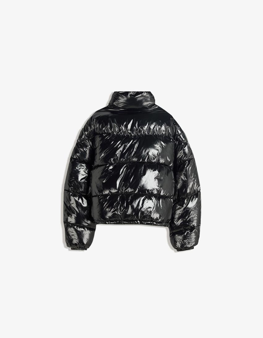 Vinyl-effect puffer jacket-Black