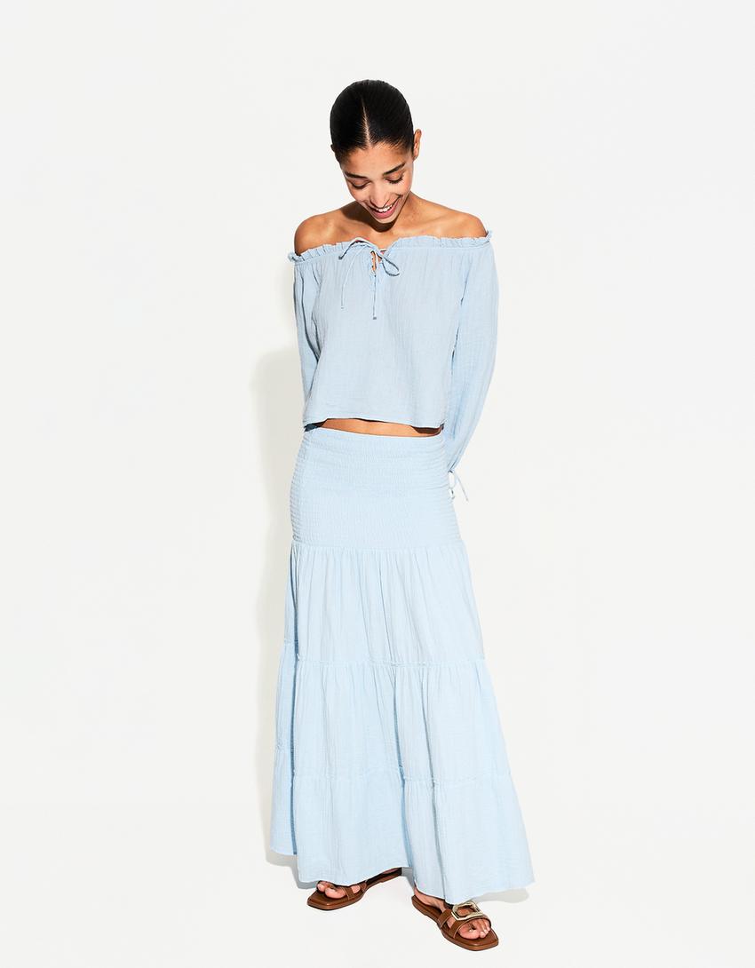 Jupe midi-Bleu clair-0