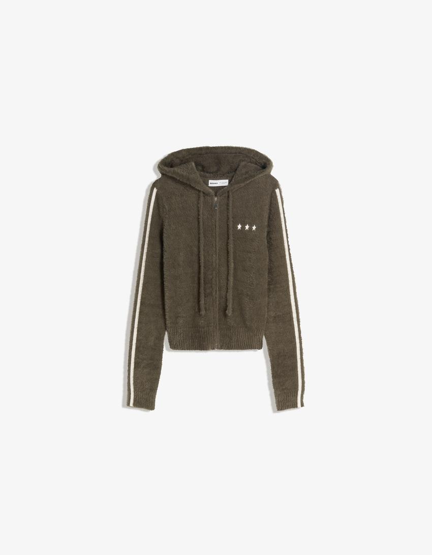Chaqueta punto cremallera bordado-Verde