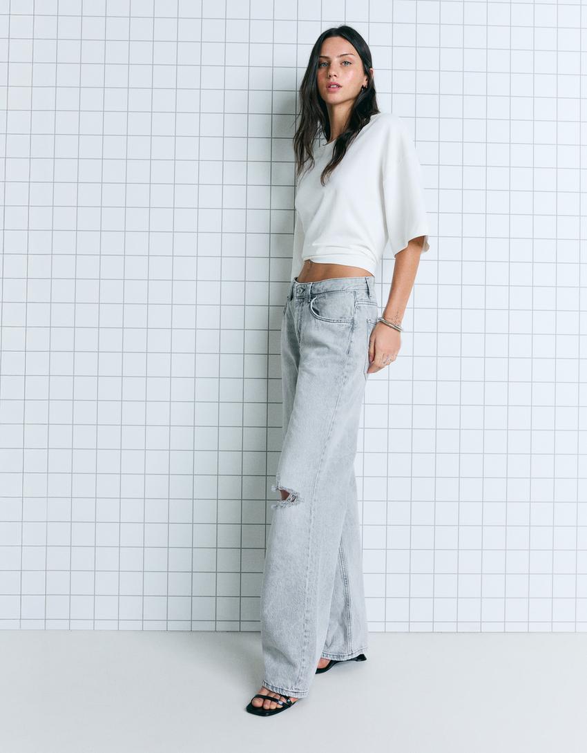 Jeans wide leg rotos-Gris oscuro-1