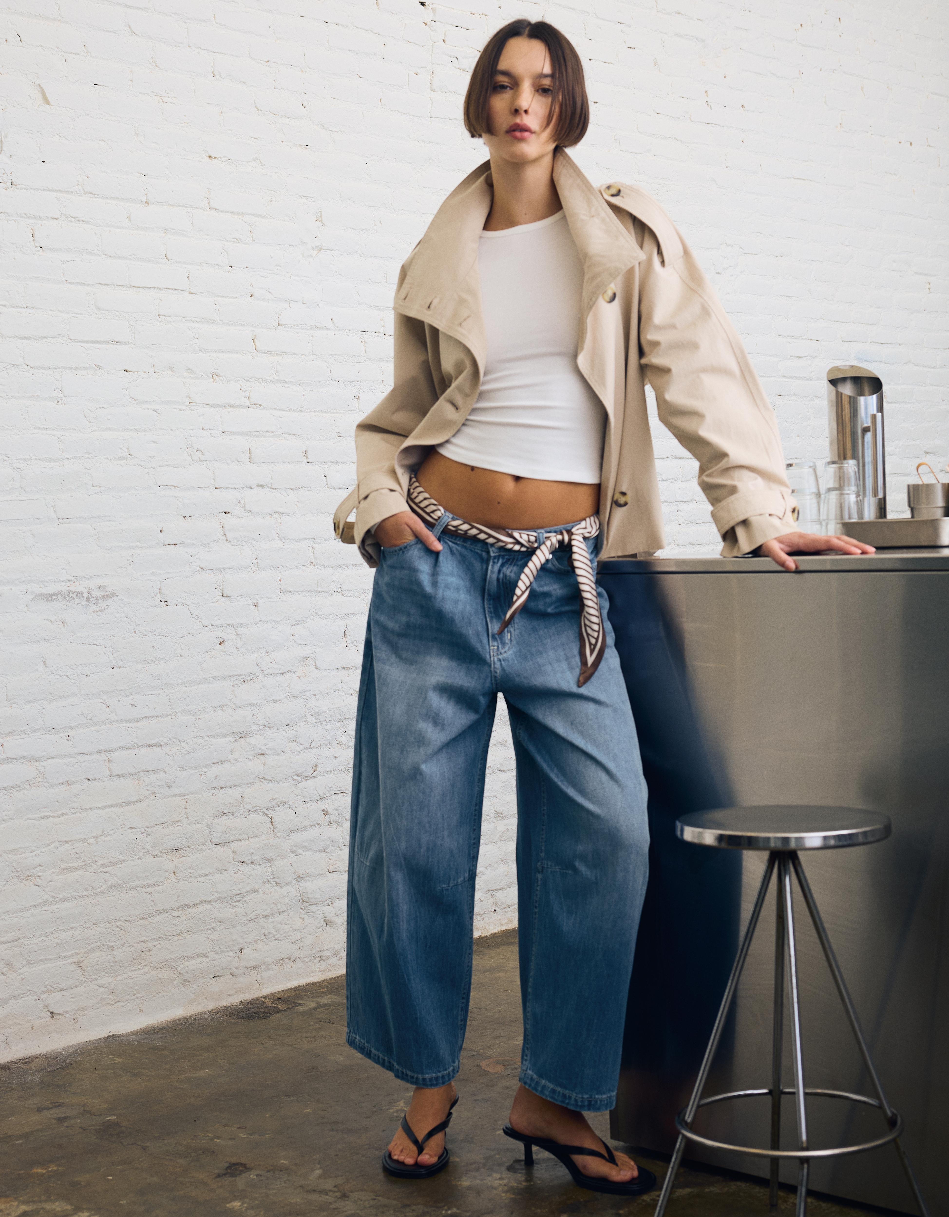 Jeans Barrel Cropped Mujer 42 Azul Lavado