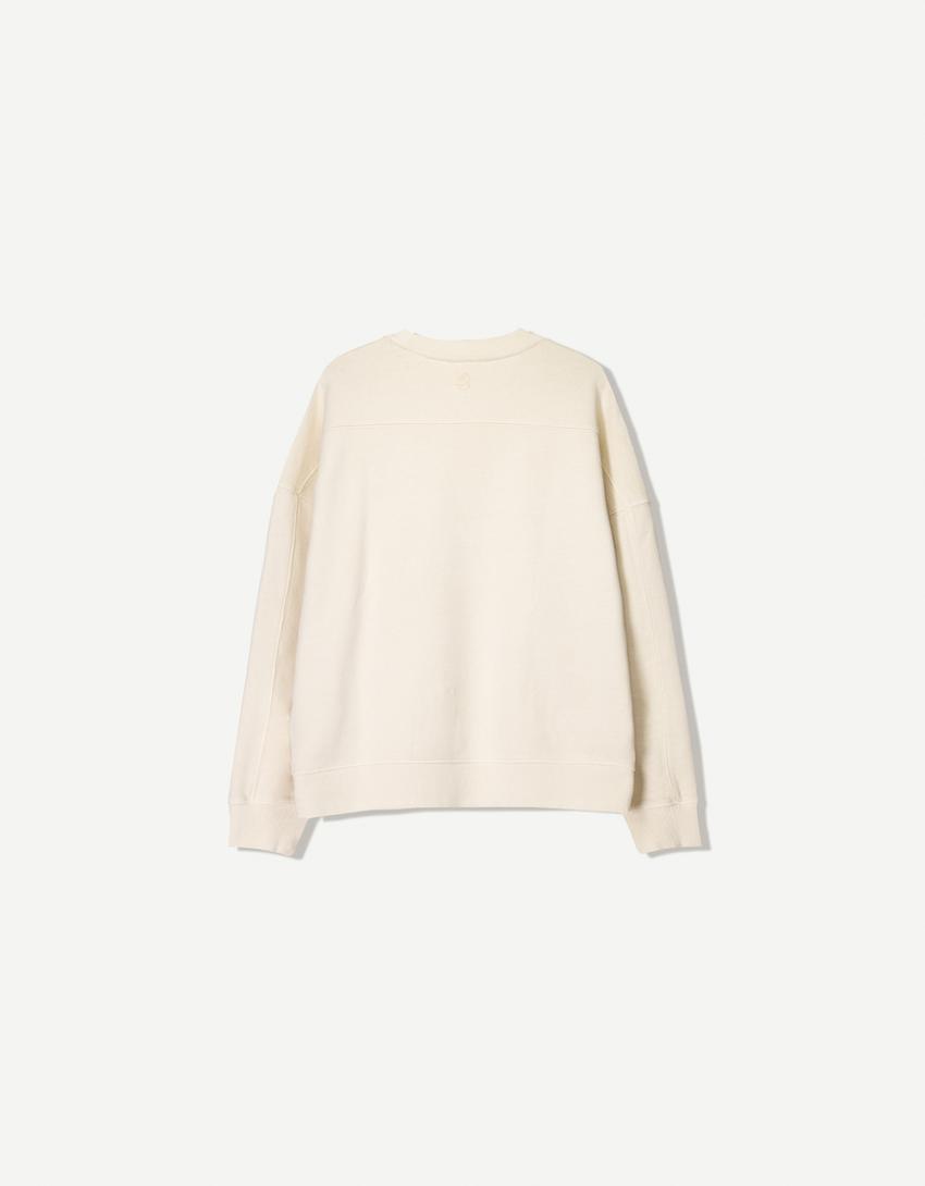 Kalın pamuklu sweatshirt-Bej-4