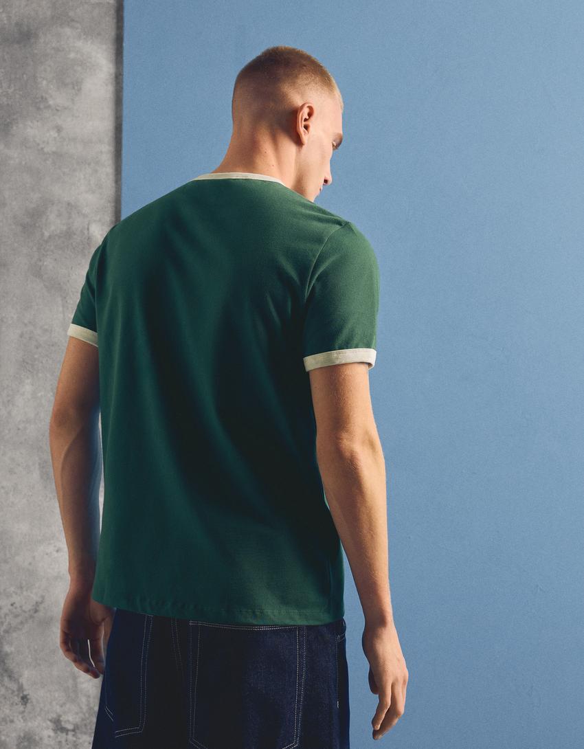 Short sleeve contrast rib T-shirt-Green