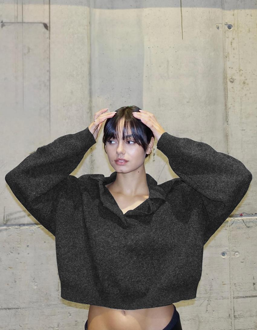 Polo yaka boxy fit kazak-Gri