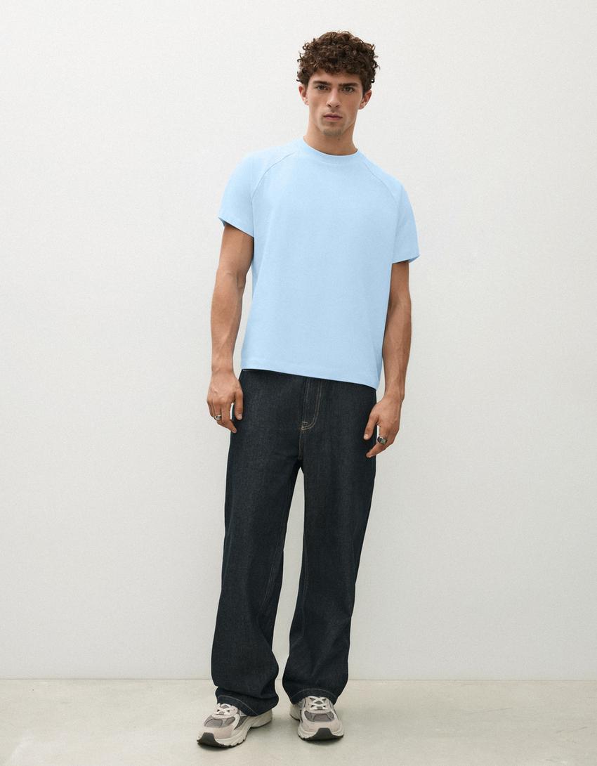 Maglietta a maniche corte raglan-Azzurro Chiaro