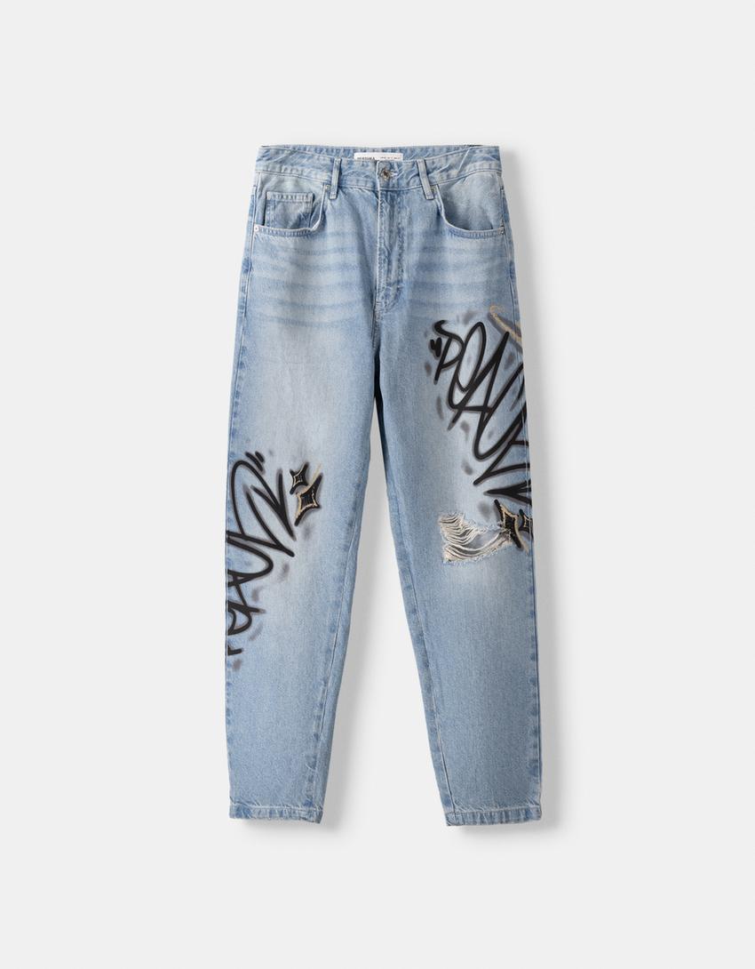 Jean loose fit imprimé-Bleu lavé-4