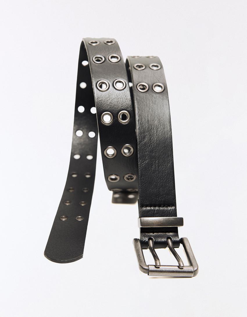 Cinturón ancho eyelets-Negro