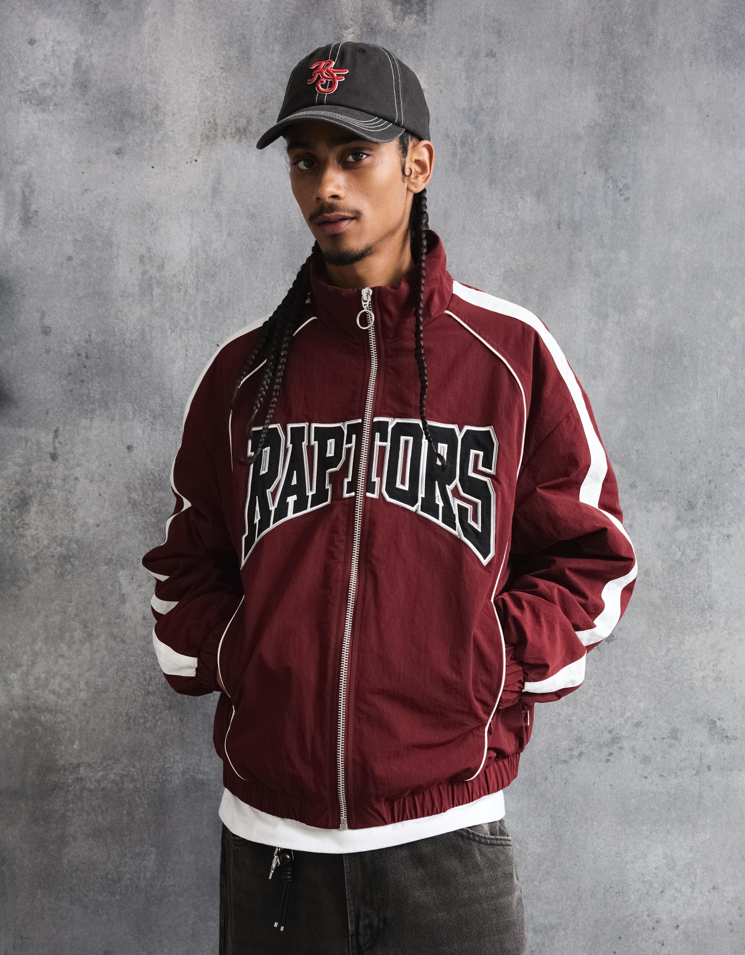 Bershka Jacke Mit Reißverschluss Und Print Herren Xl Bordeaux