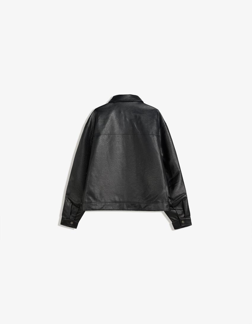 Veste boxy fit en similicuir-Noir-5