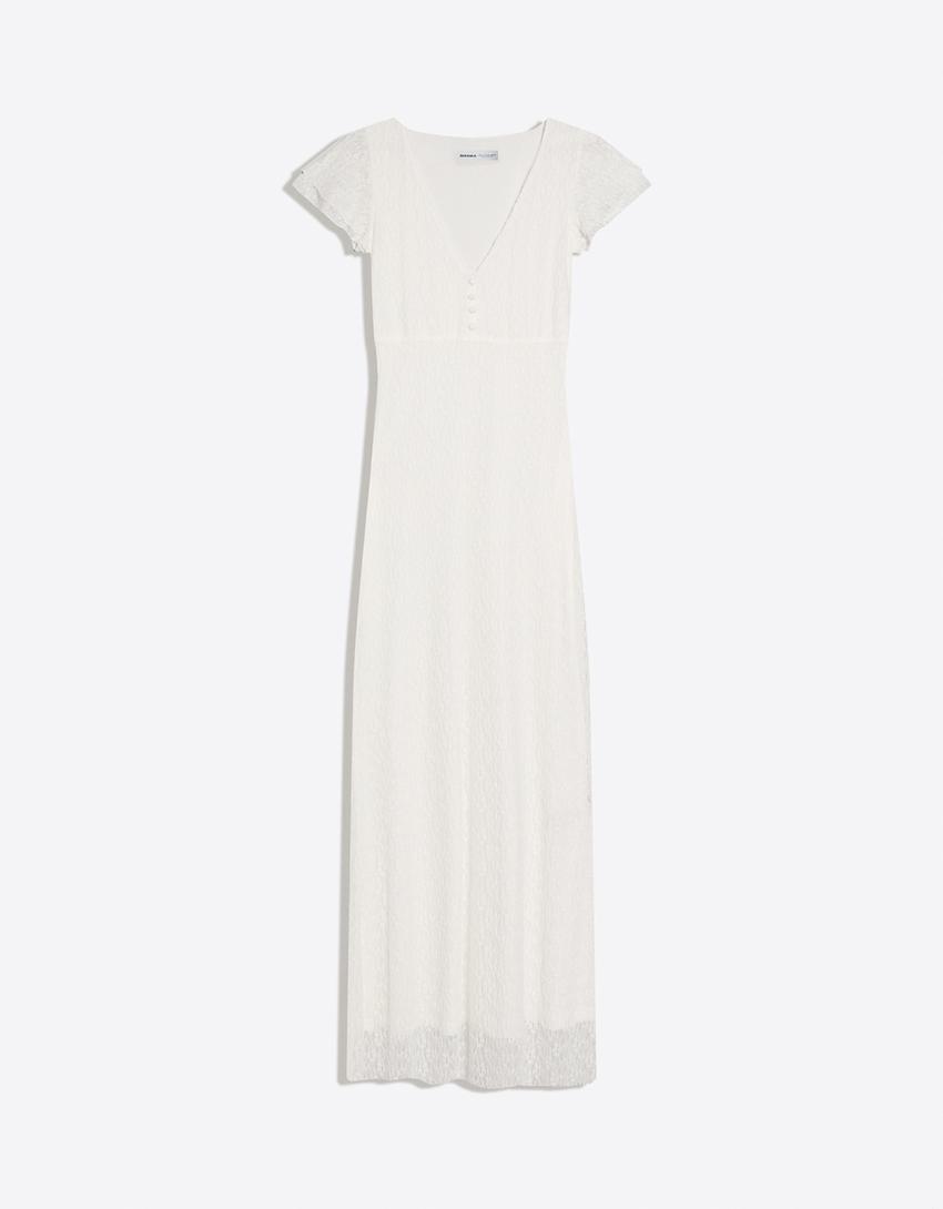 Robe midi en dentelle-Écru