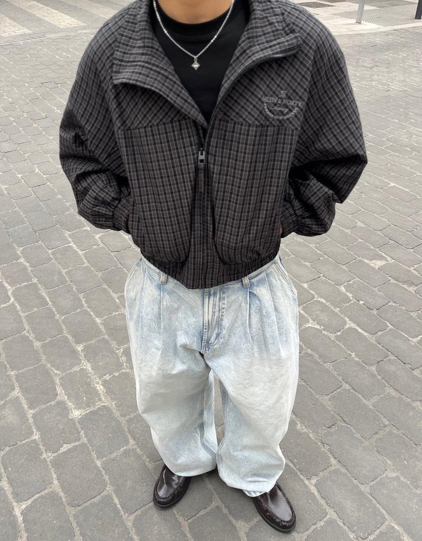 Pleated barrel jeans-Light blue