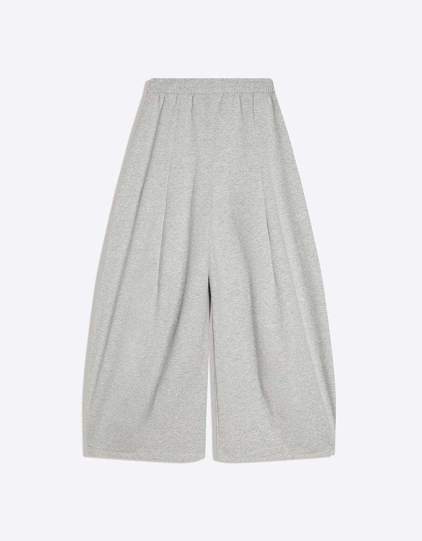 Neoprene effect wide-leg trousers with stoppers-Grey