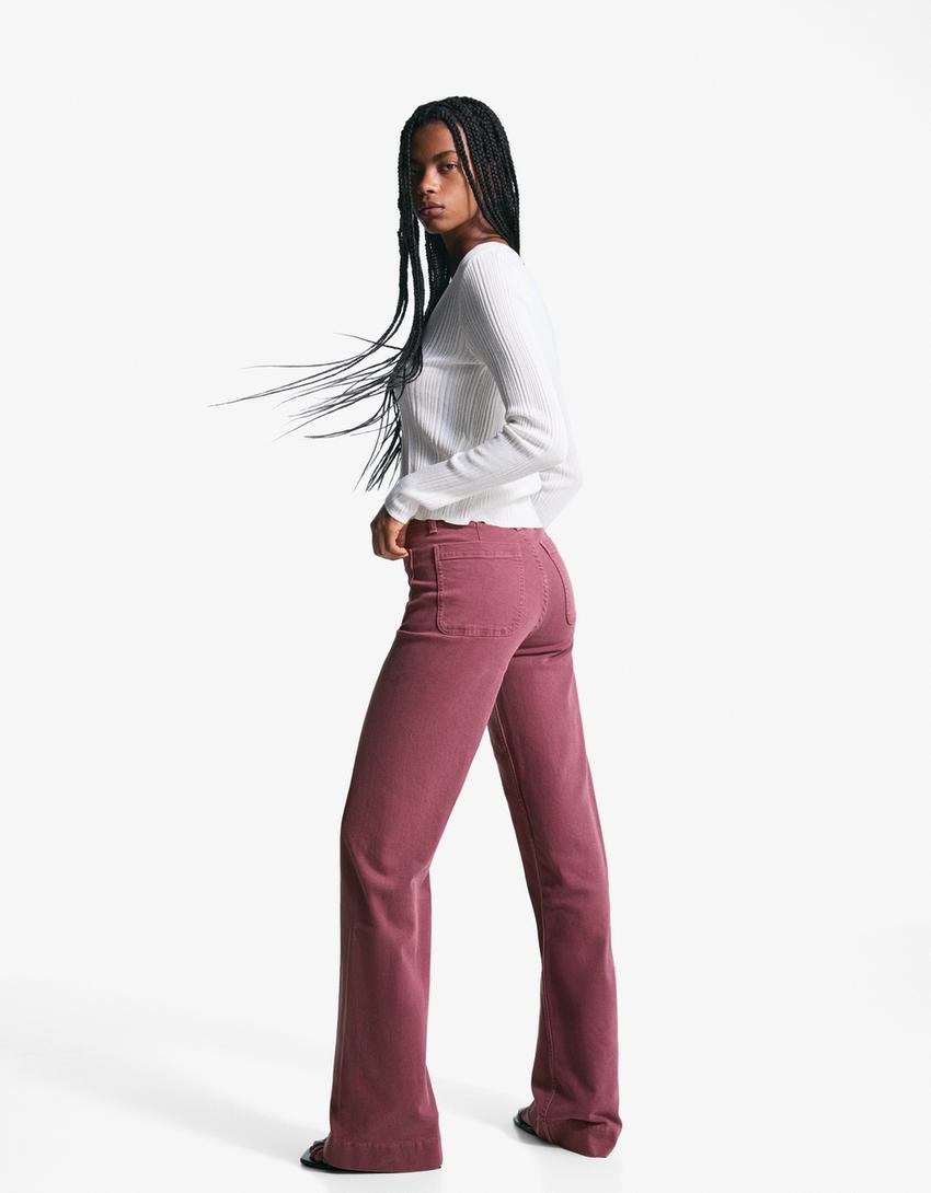 Jeans mit weitem Bein, nahtlosen Taschen-Rot-2