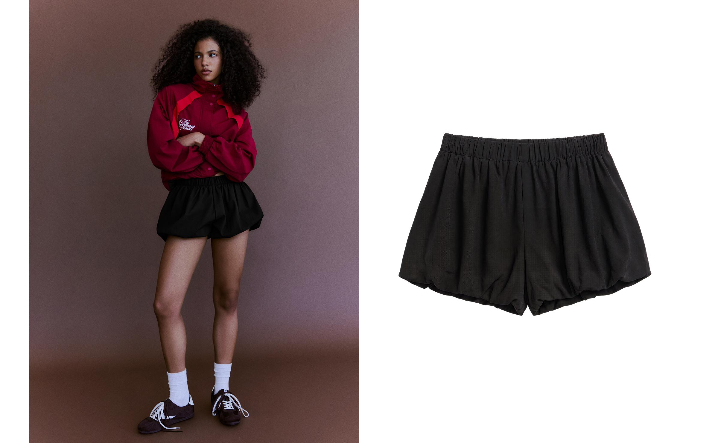 Check balloon mini shorts — Black