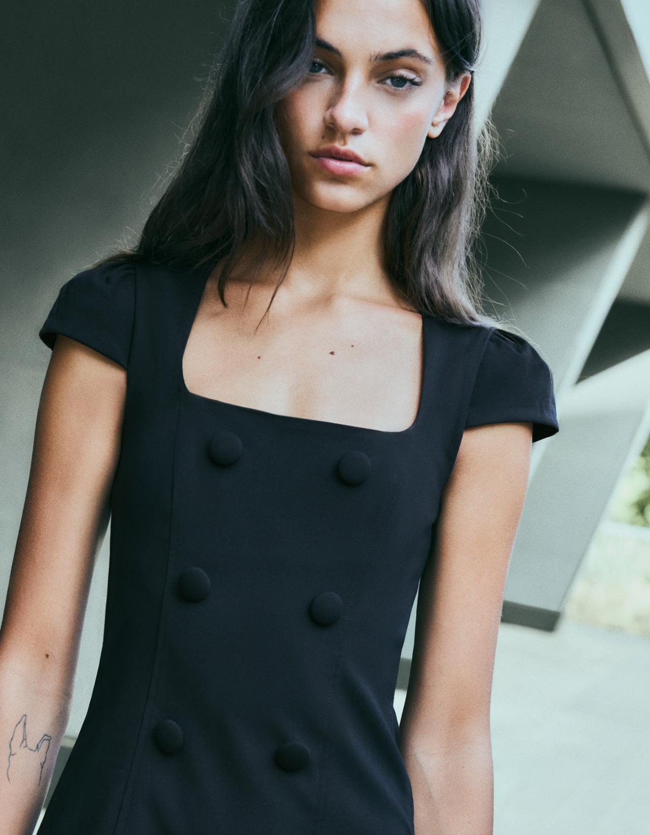 Short sleeve button mini dress — Black