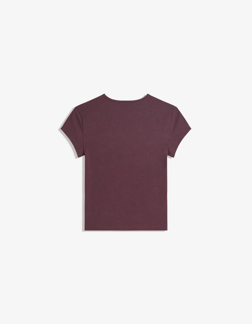 Short sleeve rhinestone T-shirt-Burgundy-4