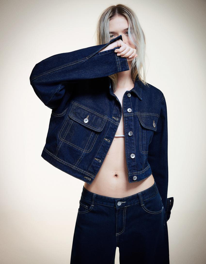 Cazadora denim cropped-Marino