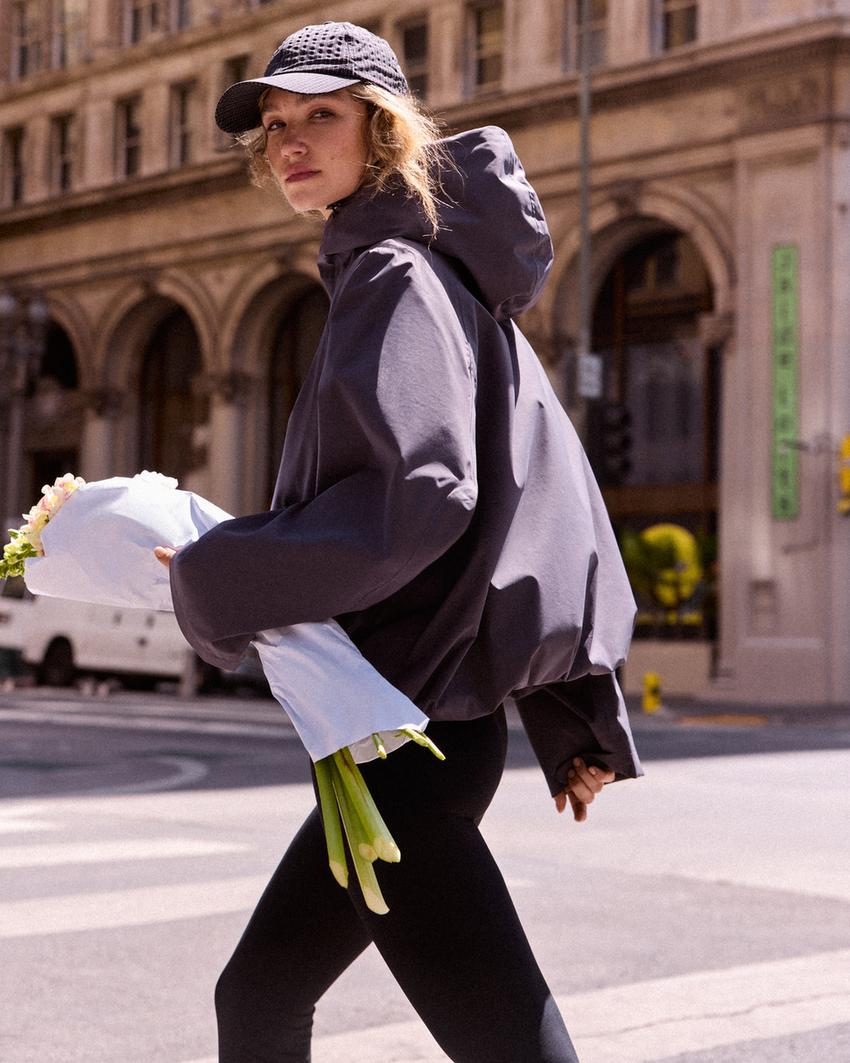 Giubbotto in nylon con cappuccio impermeabile e antivento-Grafite