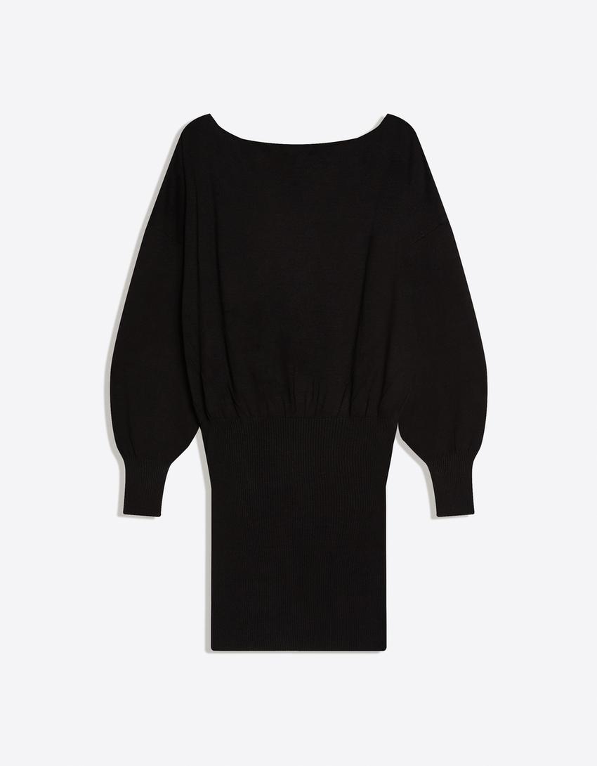 Vestido mini asimétrico rib-Negro