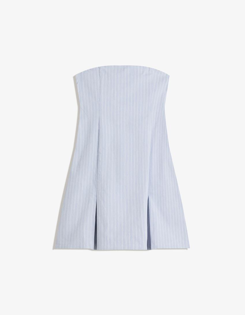 Vestito mini a fascia con cintura-Azzurro Chiaro-4
