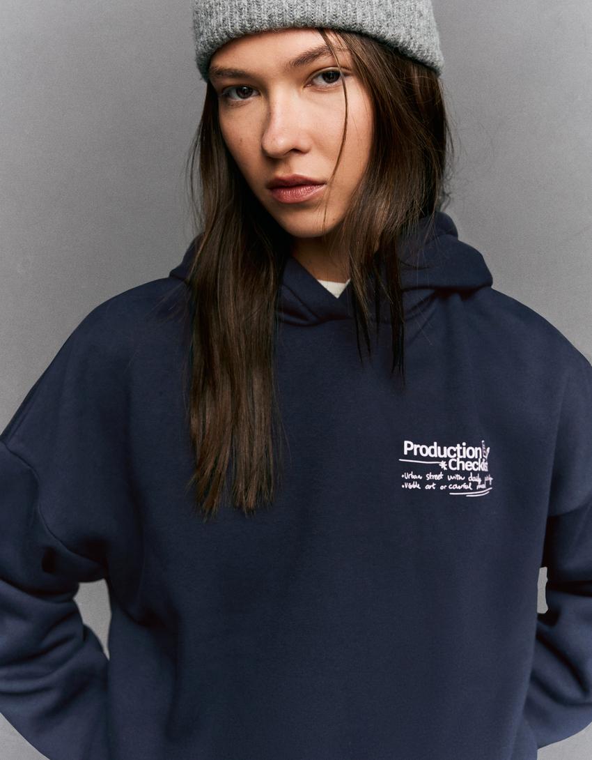 Hooded print sweatshirt-Navy