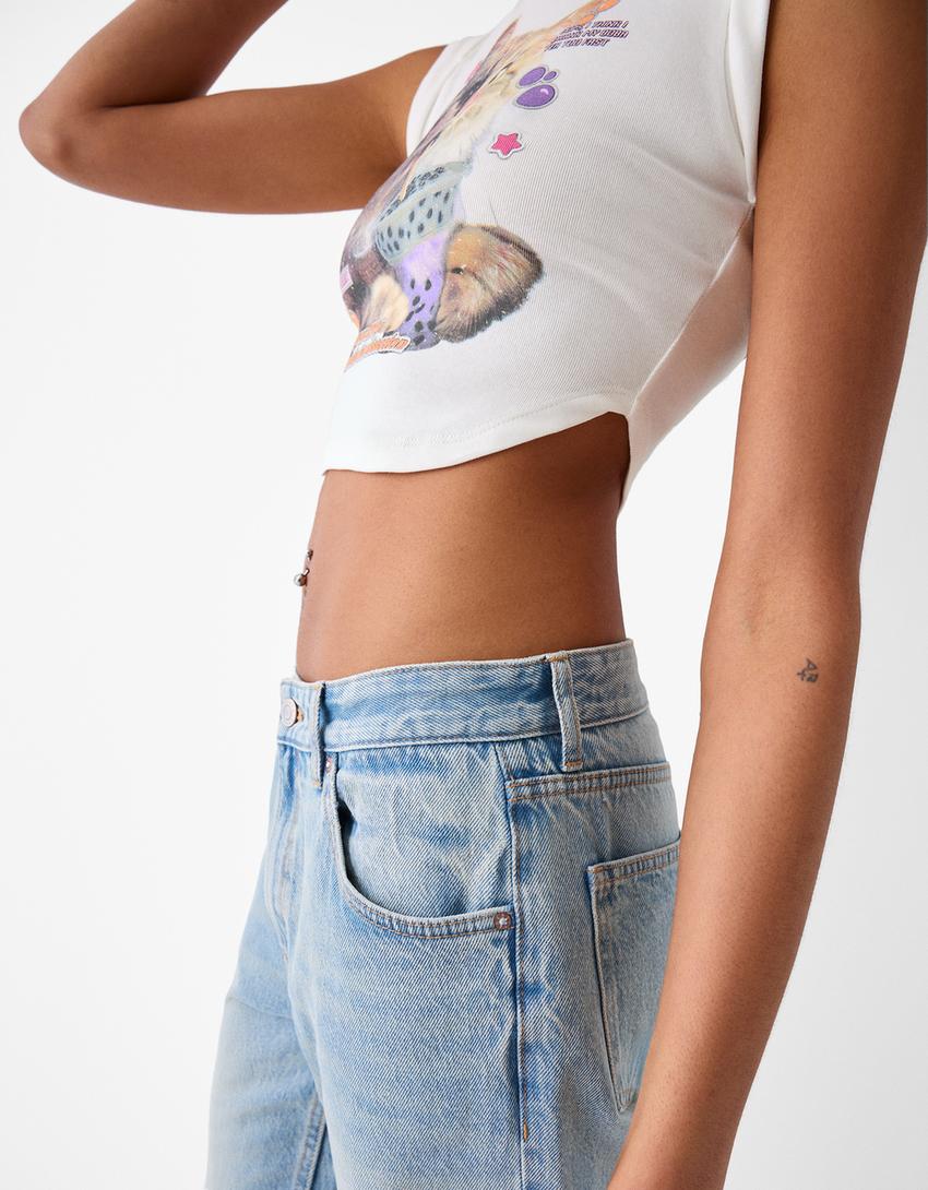 Parlak taşlı kolsuz desenli gömlek-Kirli beyaz-5