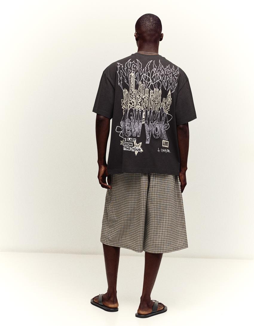 Baggy checked Bermuda shorts-Black
