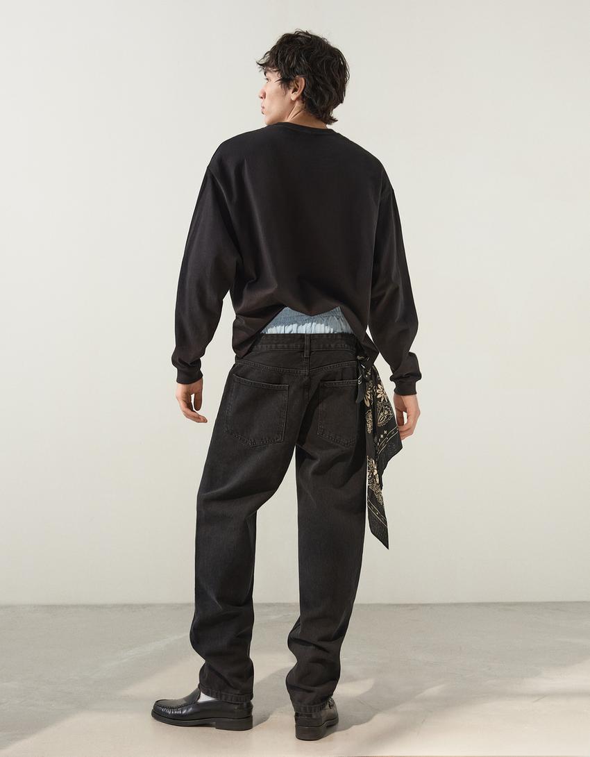 Straight fit jeans-Zwart