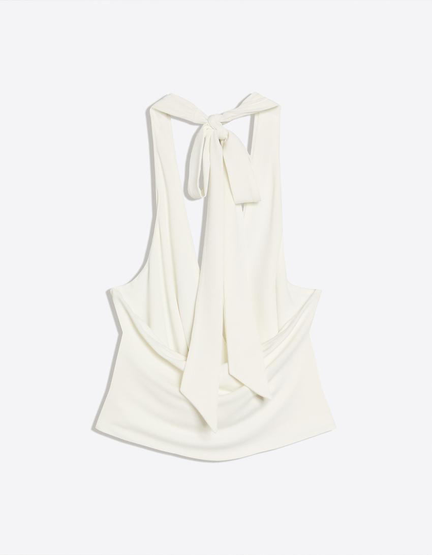Tied halter top-Cream