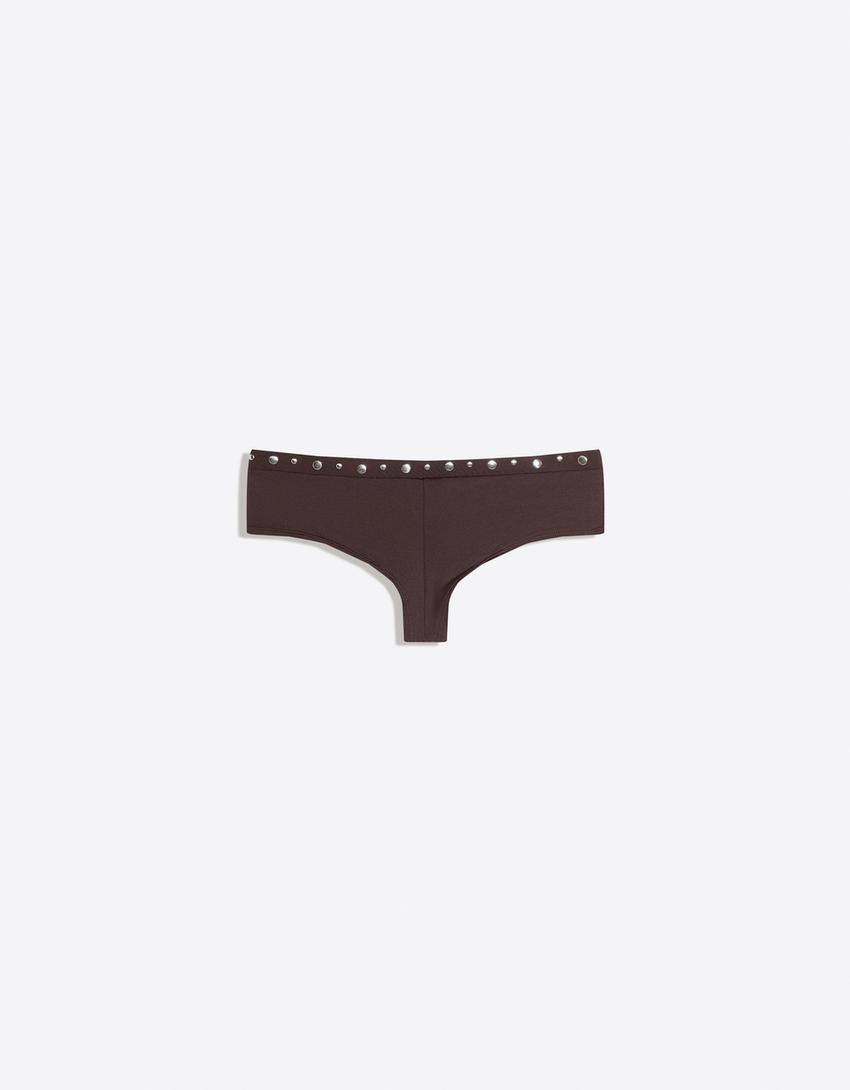 Bas de bikini culotte à clous-Marron