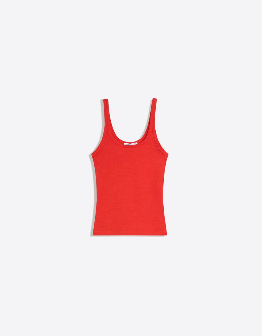 Rib vest top-Coral