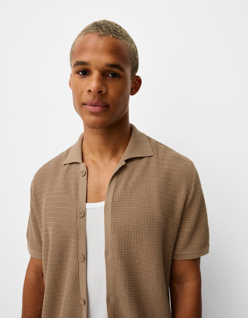 Camisa manga curta rendilhado-Marrom-2