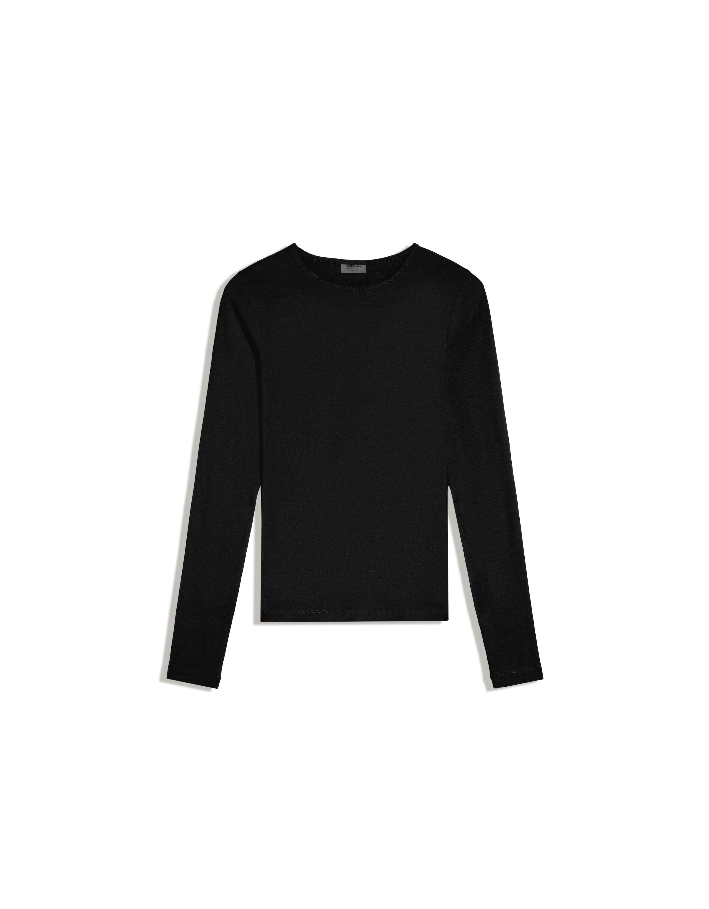 Round neck long-sleeve T-shirt — Black