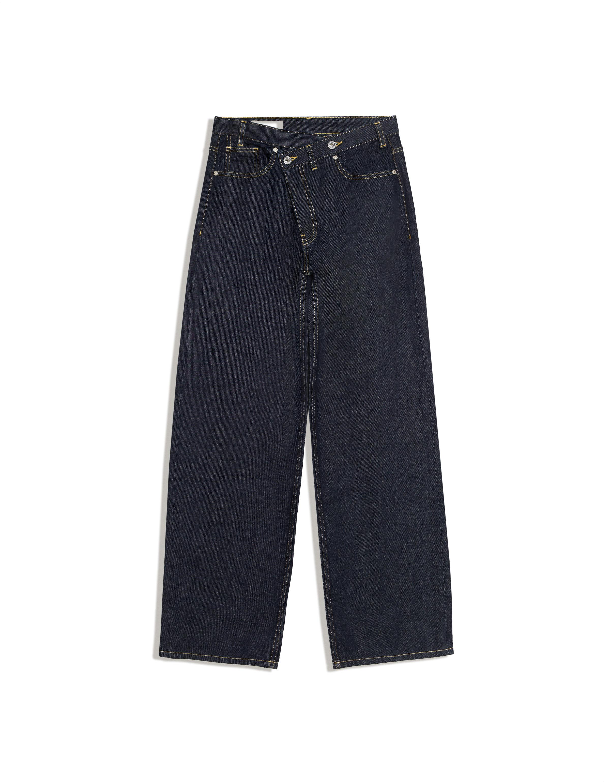 Wide-leg cross-waist jeans — Navy