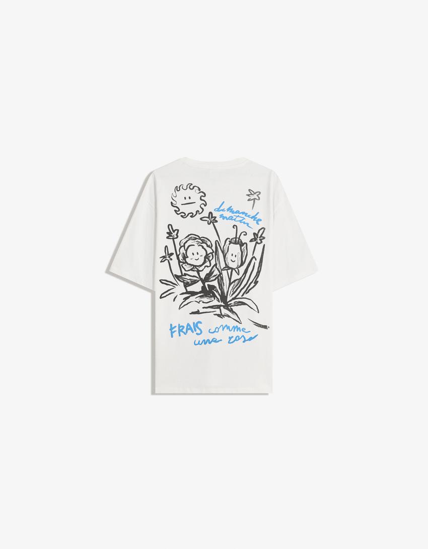 T-shirt manga curta estampada-Branco