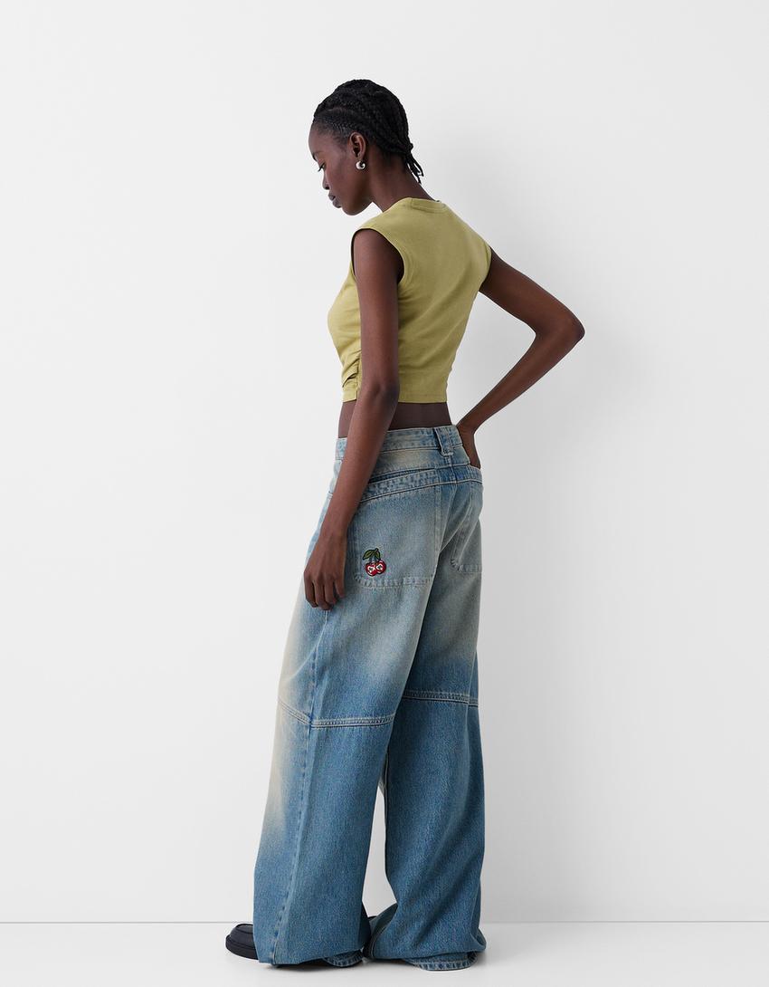 Sleeveless T-shirt with crossover front-Green-1