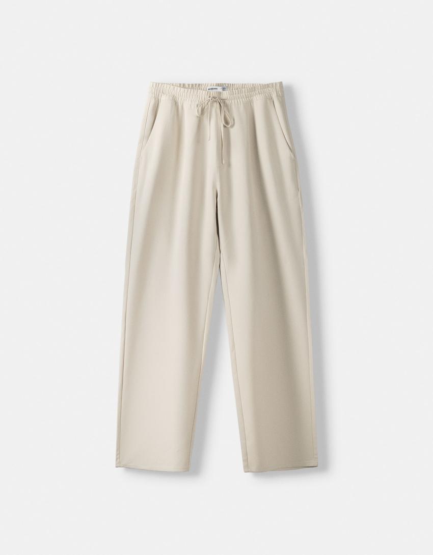 Calças jogger wide tailored fit-Areia-4