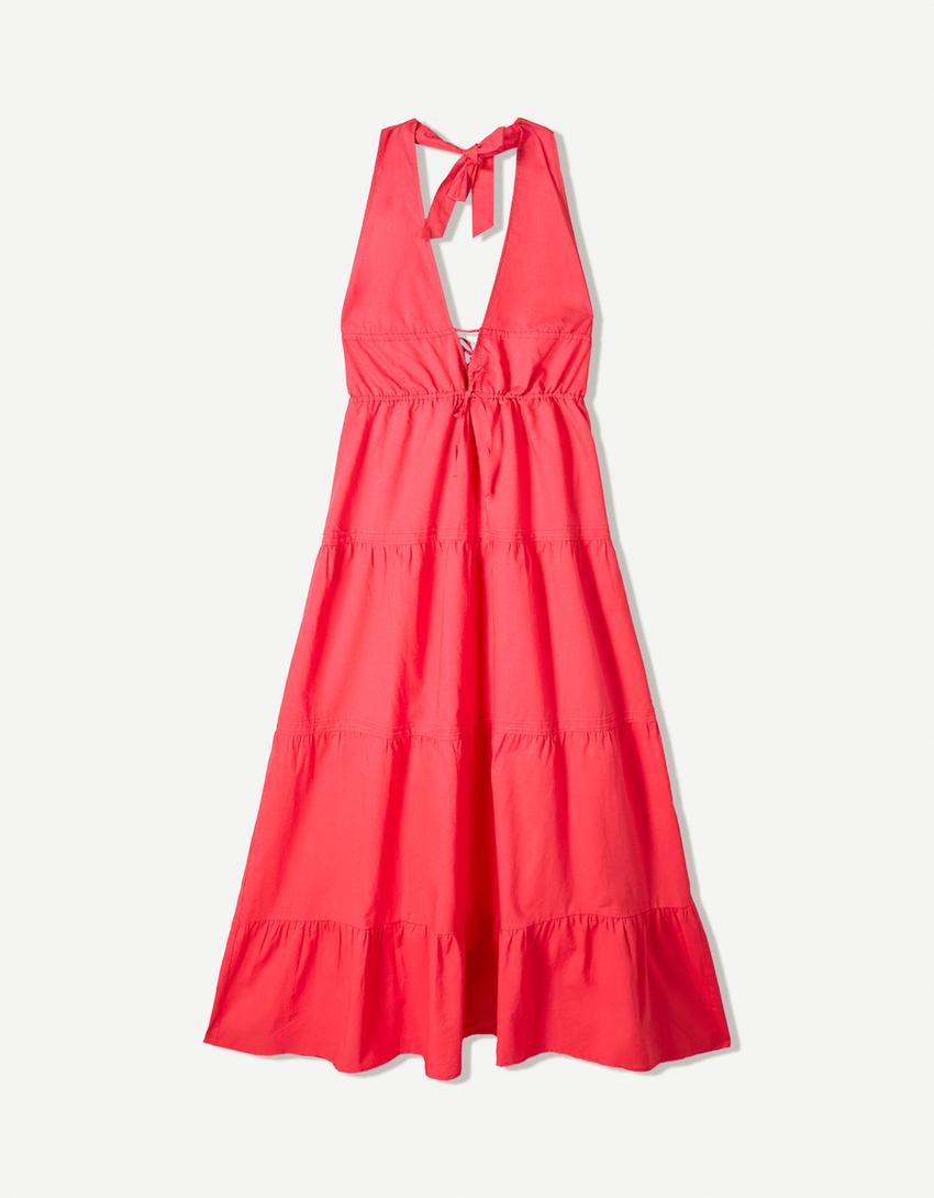 Vestido midi cuello halter-Rojo