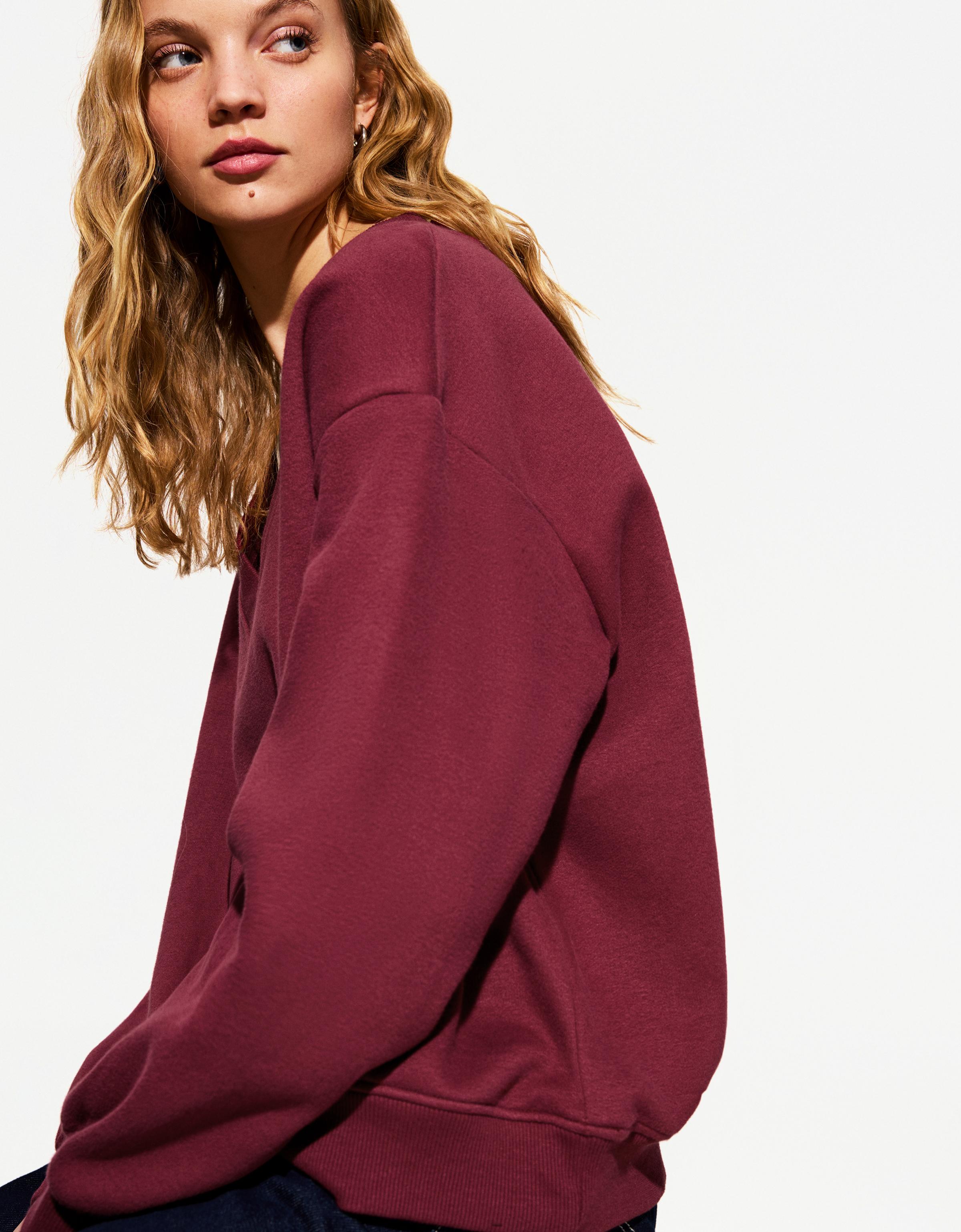 Bershka Pullover Mit V-Ausschnitt Damen M Bordeaux