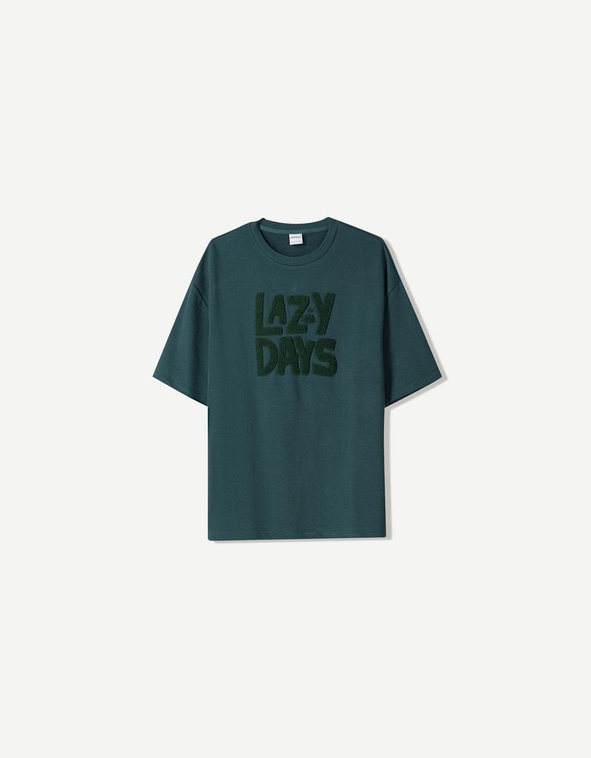 Printed short sleeve plush T-shirt-Green