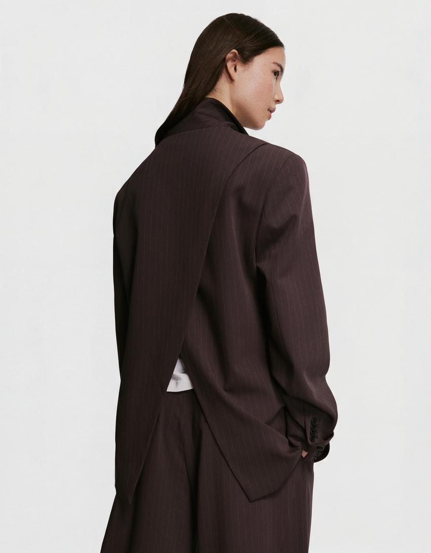 Blazer double-breasted bergaris-Cokelat