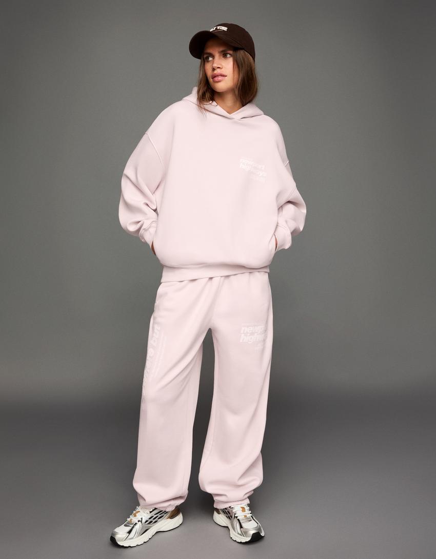 Hoodie mit Print-Rosa